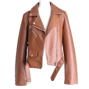 Rebecca Minkoff Cognac Tan Vegan Leather Moto Jacket Sz Medium
